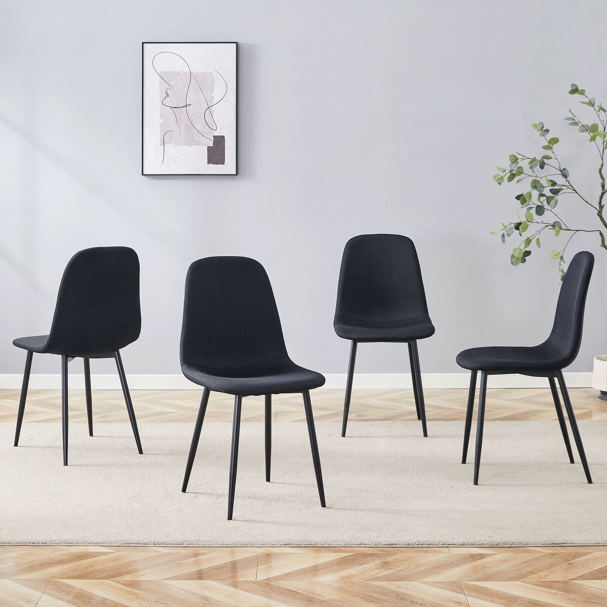Modern medieval style cushioned side chairs with black upholstery and metal legs, set of 5 on Tampa Home & Garden Store