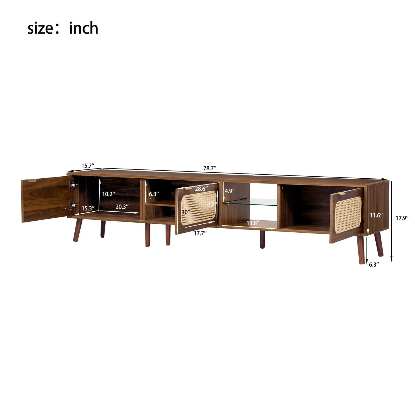 78in Walnut TV stand with open shelving and ample storage by Unique Piece Furniture on Tampa Home & Garden Store
