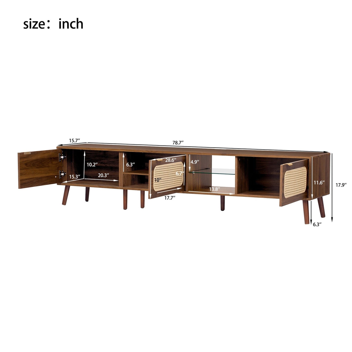 Walnut 78in TV stand with open shelves and storage by HouseOfZazla on Tampa Home & Garden Store