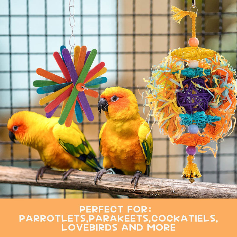5PC Parrot Gnawing Toy Cotton, colorful wheel and yarn ball for parrots in cage on Tampa Home & Garden Store