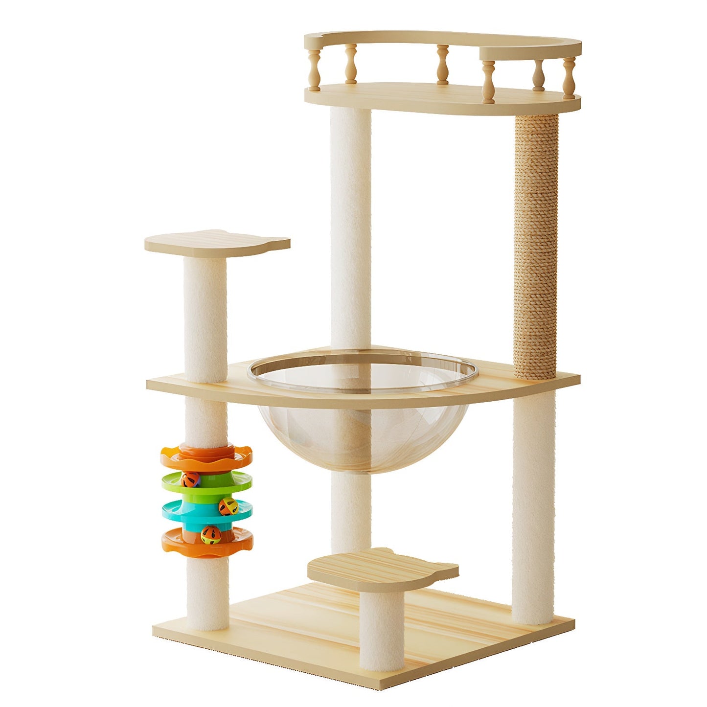32.2-inch Cat Tower beige platforms white posts rainbow ring toy Tampa Store on Tampa Home & Garden Store