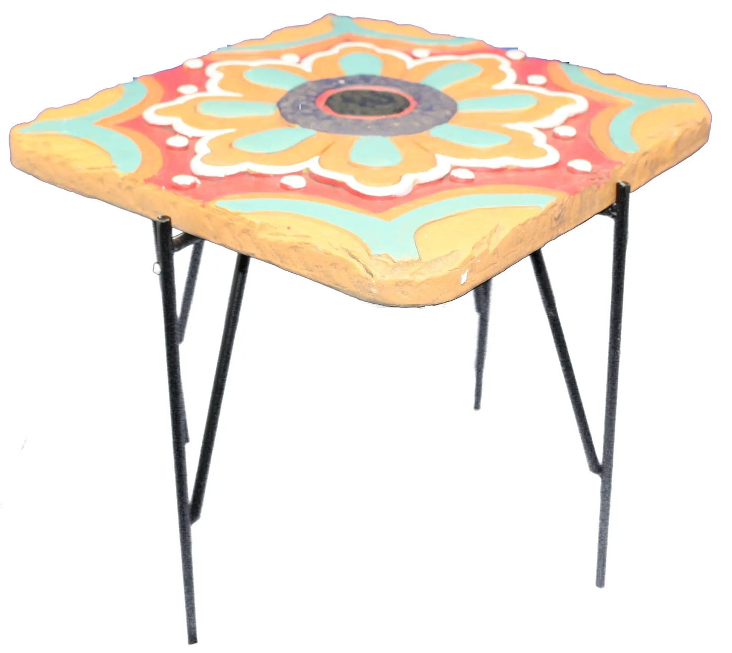 Cement and Metal Latin Style Planter Stand with colorful painted top and black legs on Tampa Home & Garden Store