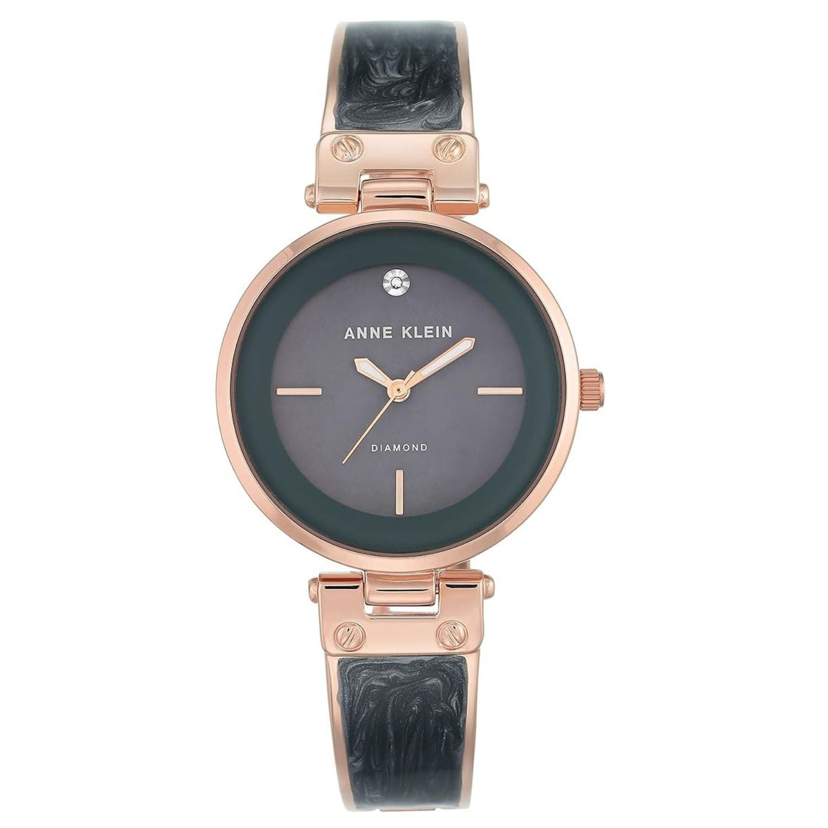 Anne Klein women's bangle watch rose gold case dark dial diamond marker marbled black strap on Tampa Home & Garden Store
