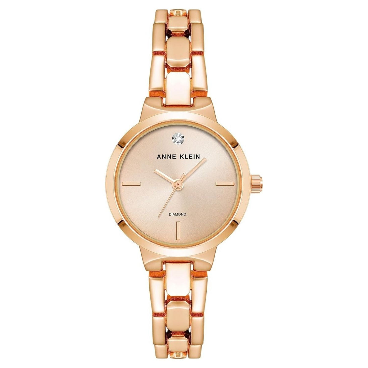 Anne Klein women's classic rose-gold watch with diamond marker and linked bracelet on Tampa Home & Garden Store