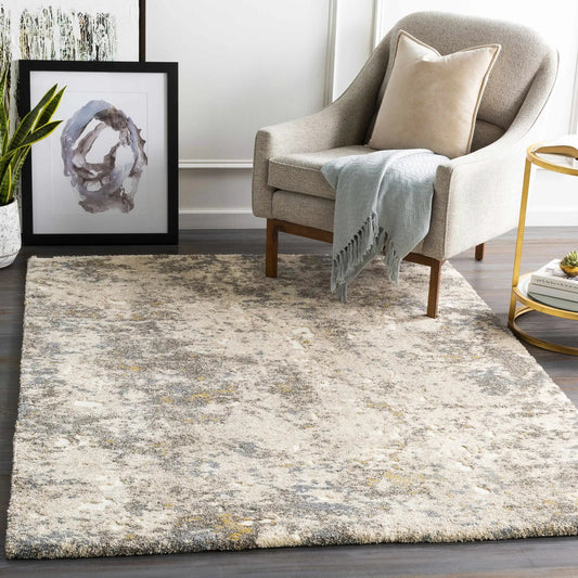 Alabaster Abstract Thick Luxe Contemporary Rug beige ivory textured pattern in living room on Tampa Home & Garden Store