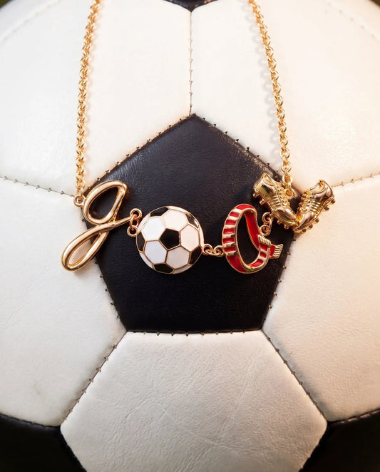 ALEX AND ANI Soccer GOAL Linear Bracelet with gold-tone chain and soccer ball charm on Tampa Home & Garden Store