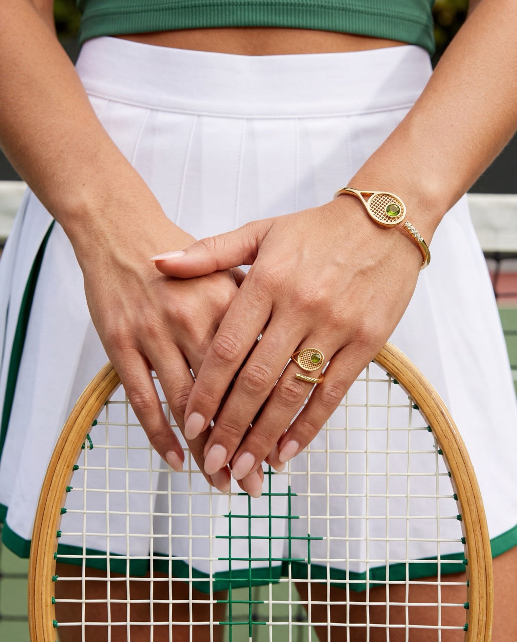 Tennis Racket Hinge Cuff Bracelet and Crystal