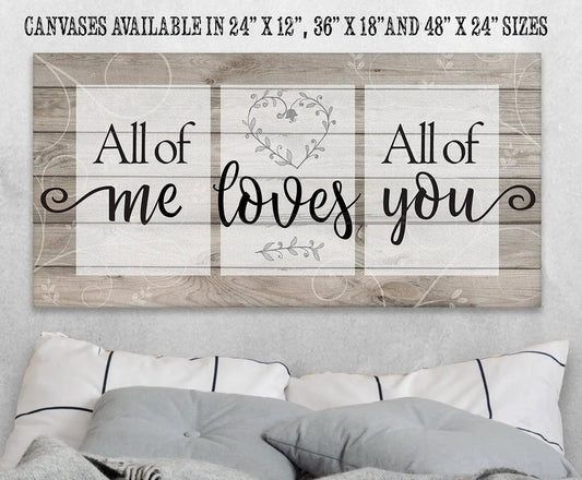 All of Me Loves All of You canvas wall art; three-panel rustic wood backdrop with black script and heart motif on Tampa Home & Garden Store