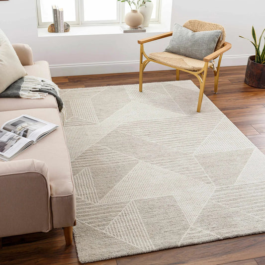 Almas Luxe Rug ivory beige and medium gray with plush geometric pattern Boutique Rugs on Tampa Home & Garden Store