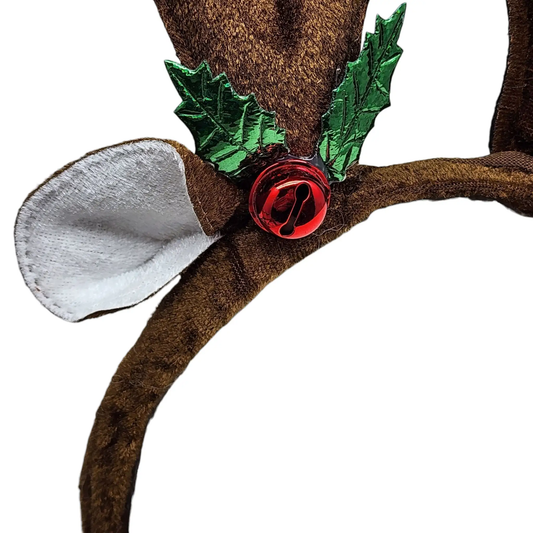 Cozy padded plush reindeer antler headband with brown fur and red ornament on Tampa Home & Garden Store