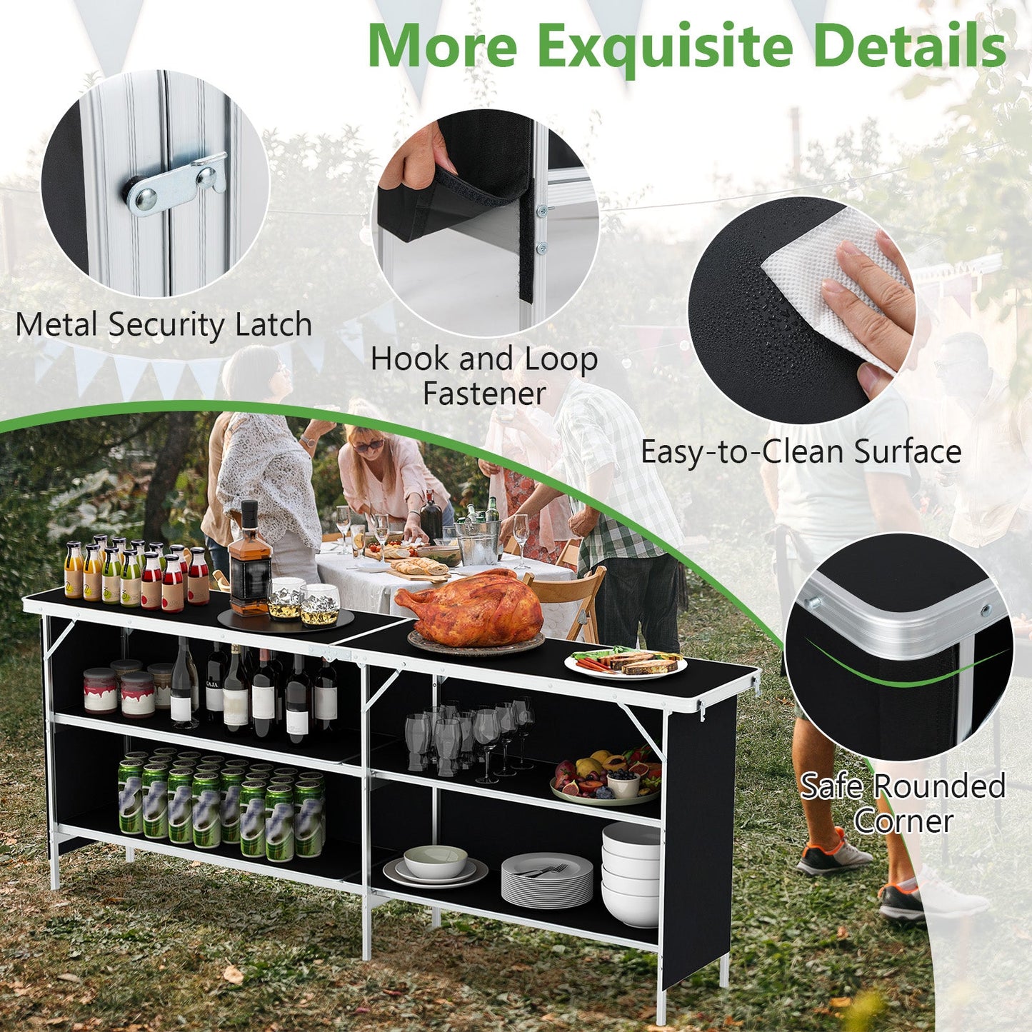 GemGear aluminum portable picnic table with 2-tier open shelves and spacious tabletop on Tampa Home & Garden Store