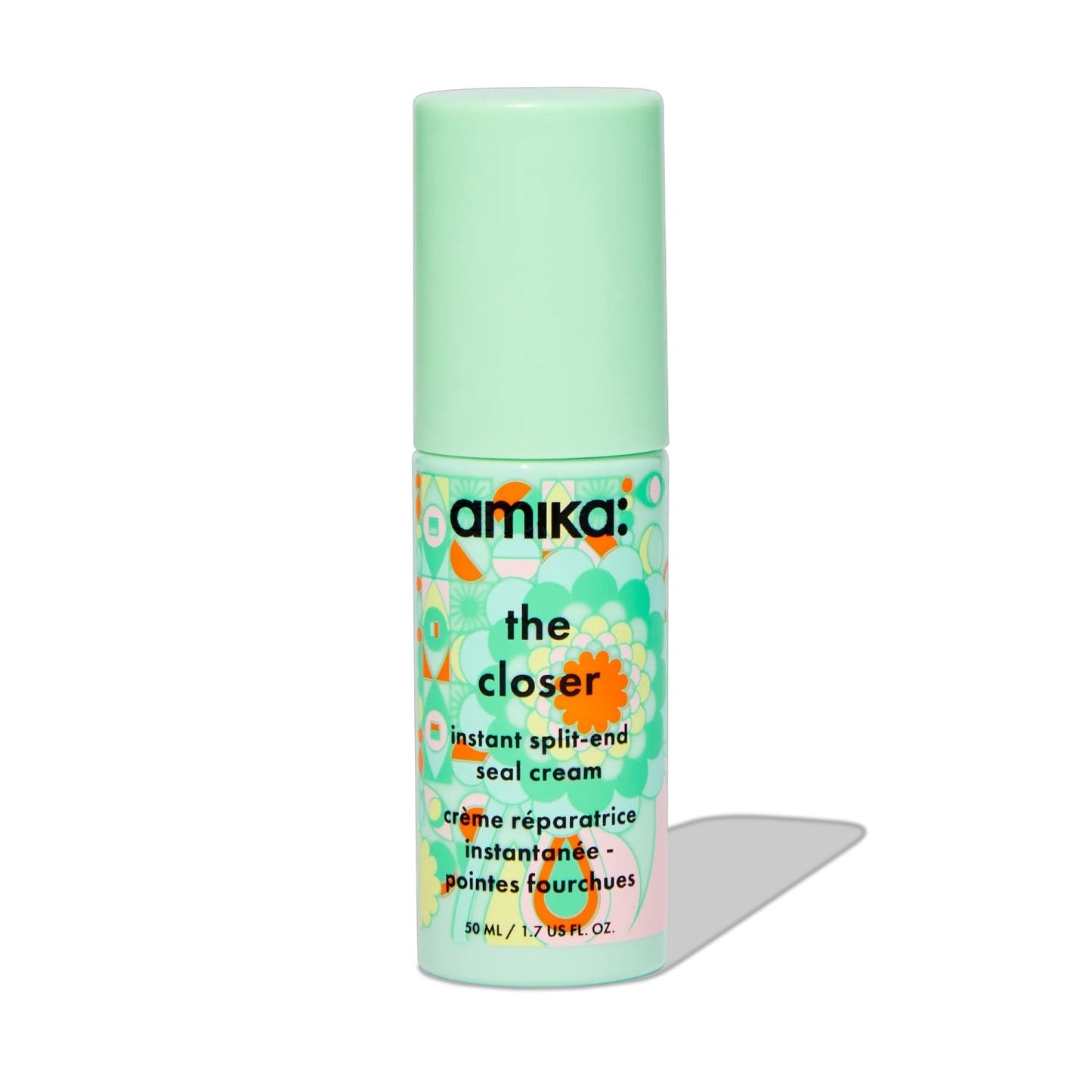 amika the closer instant split-end seal cream bottle with mint green cap and label 50 ml on Tampa Home & Garden Store