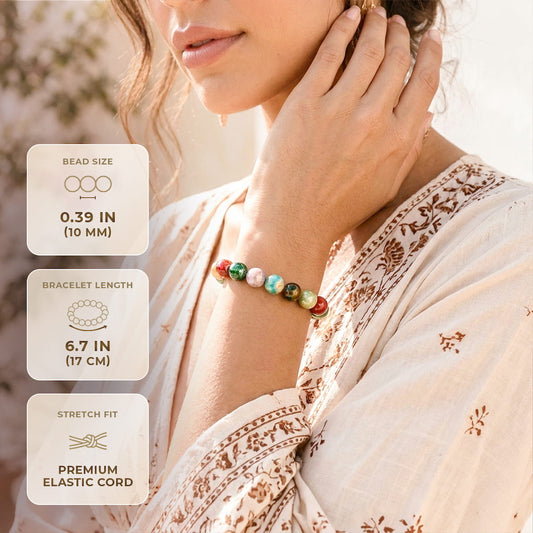 Energy Bracelet with Indian Agate Stone, multicolor 10mm beads on stretch cord Conscious Items on Tampa Home & Garden Store