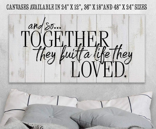 and So Together They Built Canvas Wall Art on whitewashed wood planks with TOGETHER text on Tampa Home & Garden Store