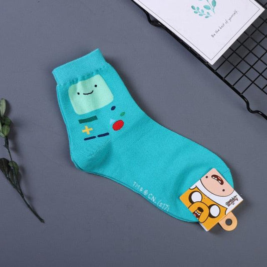 Adventure Time turquoise cotton crew sock by Stevvex with BMO-like graphic unisex on Tampa Home & Garden Store