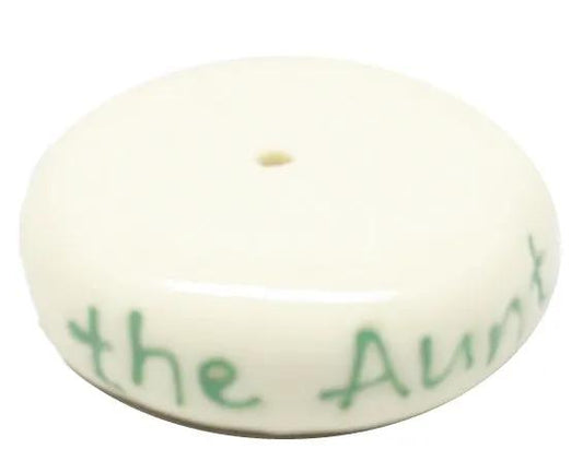 Bead It Aunt Spacer Bead cream ceramic bead with green script hole for holiday ornaments on Tampa Home & Garden Store