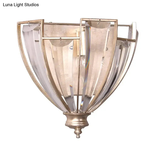 Vintage Silver Curved Wall Sconce with Clear Crystal LED Light - Tampa Home & Garden Store