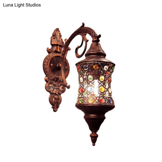 Traditional Iron Wall Lamp with Crystal Bead and Copper Finish - Perfect for Hallways - Tampa Home & Garden Store