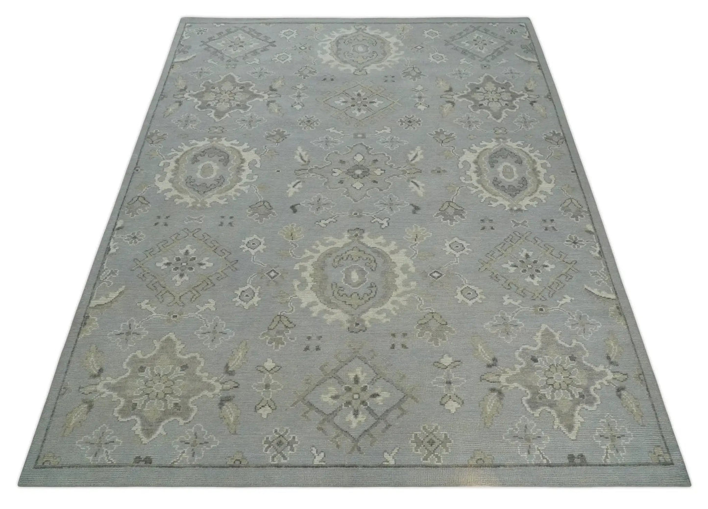 Area rug Antique Muted Silver Turkish Hand Knotted Rug by The Rug Decor, gray with motifs on Tampa Home & Garden Store