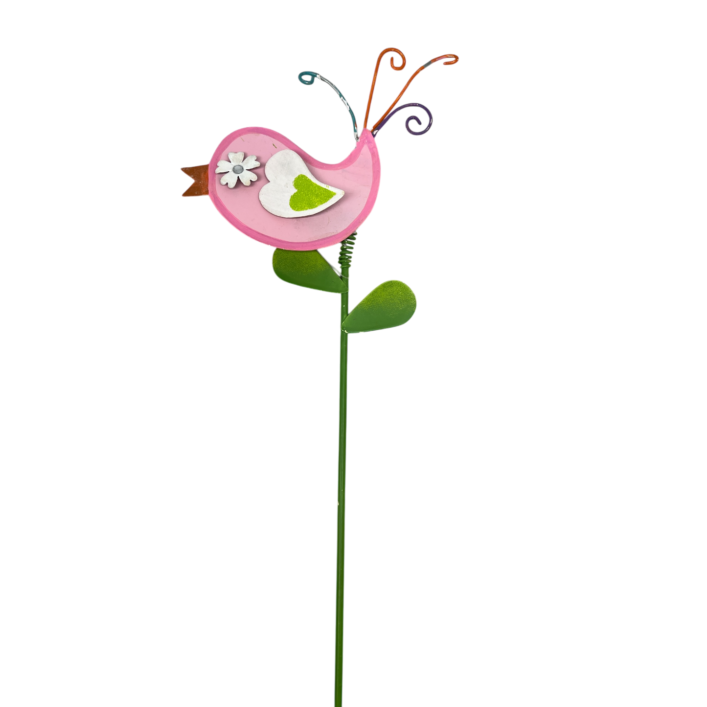 Pink bird garden stake, metal and wood, 15 inch The Country Christmas Loft on Tampa Home & Garden Store