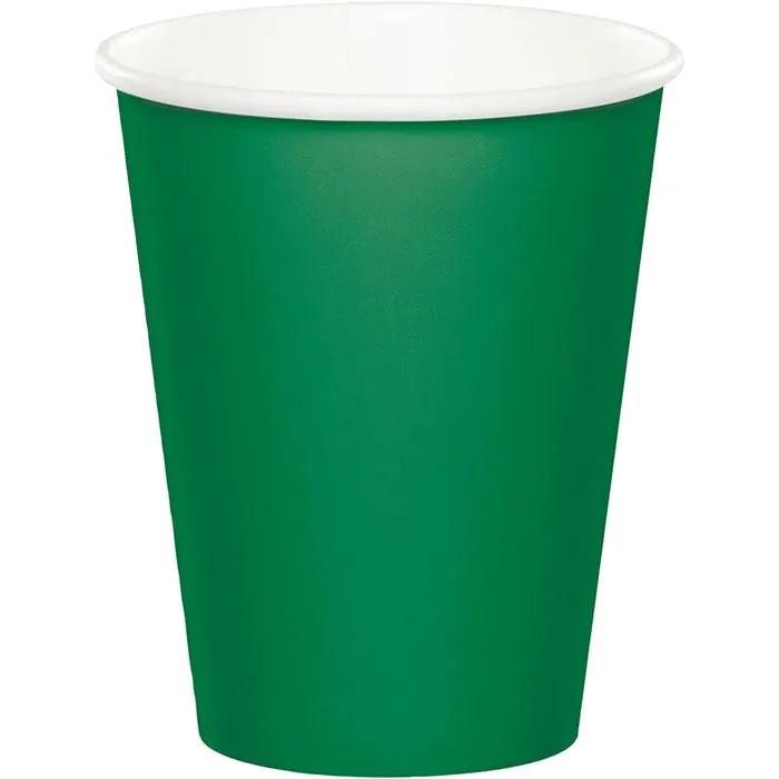 Emerald Green 9 oz hot and cold paper cups, white rim, disposable on Tampa Home & Garden Store