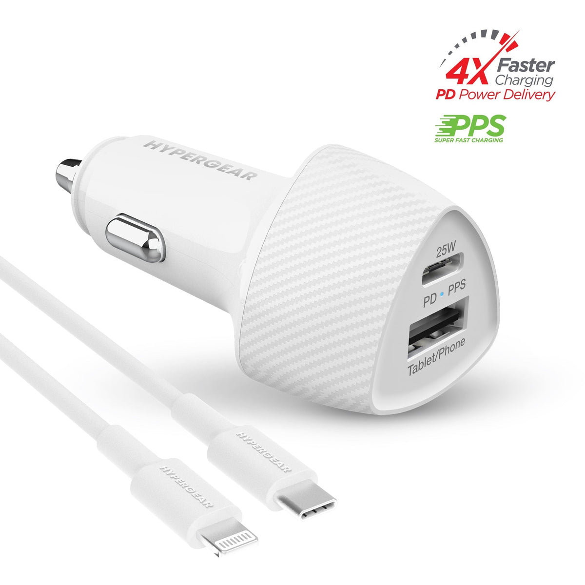 SpeedBoost 25W PD Lightning Car Kit HyperGear white USB-C PD Lightning car charger on Tampa Home & Garden Store