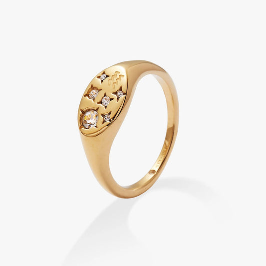 Aquarius Zodiac Ring by Alex and Ani, gold-tone band with crystal accents on Tampa Home & Garden Store