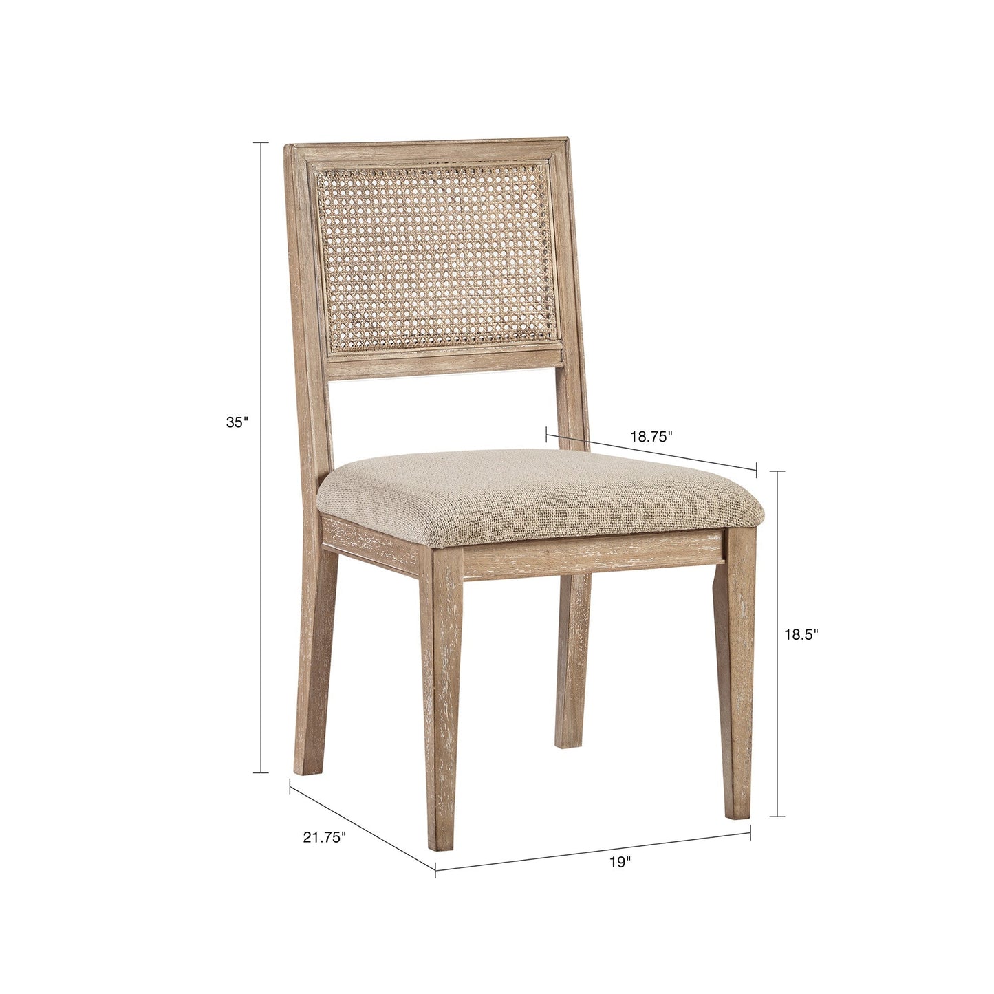 Armless dining chair with cane back and tapered wood legs, beige seat, HouseOfZazla 2-pack on Tampa Home & Garden Store