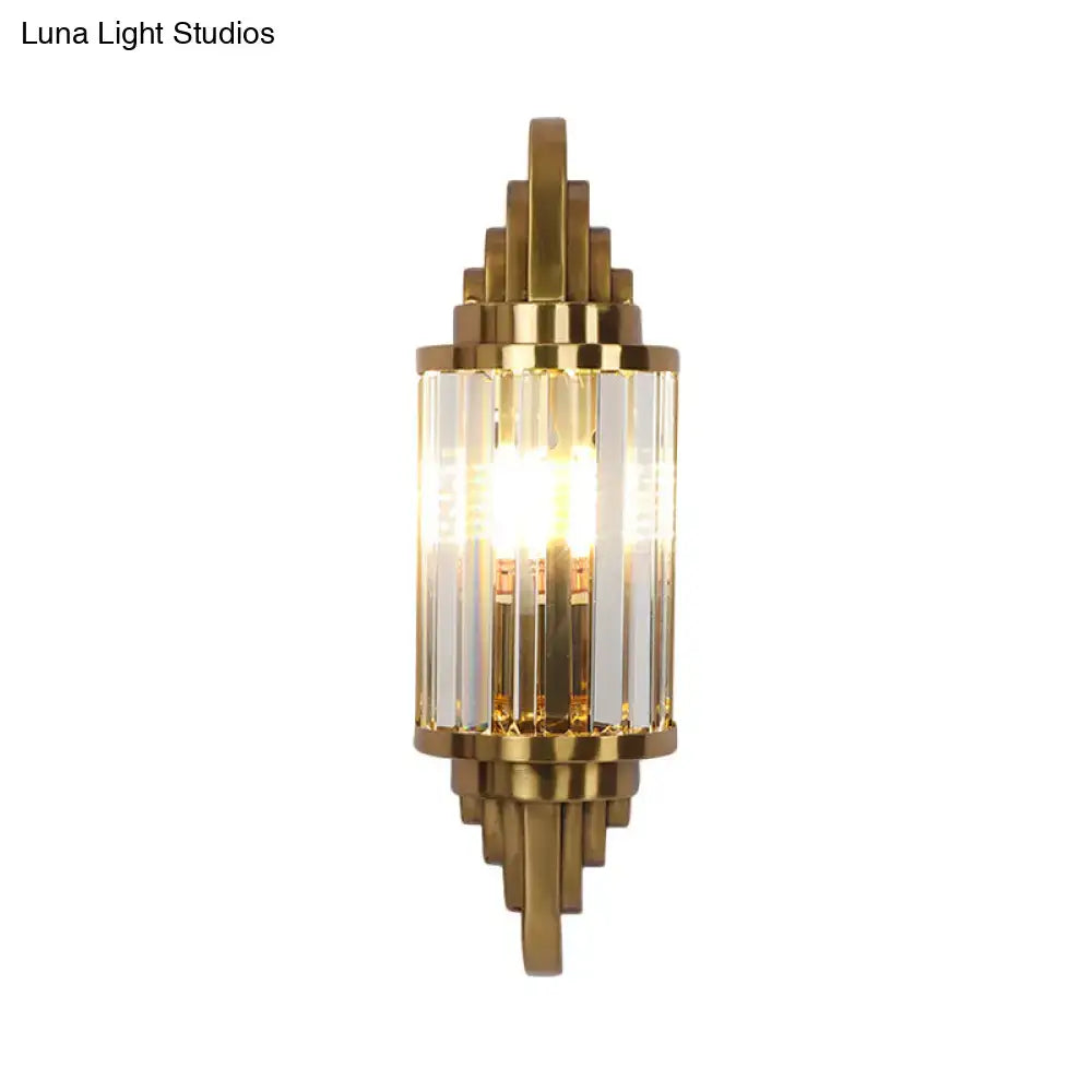 Gold Crystal Art Deco Wall Light sconce with crystal prisms and stepped gold finish by Decorbites on Tampa Home & Garden Store