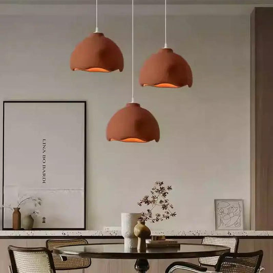 Art Restaurant Chandelier by Decorbites, trio terracotta dome pendants over round dining table on Tampa Home & Garden Store