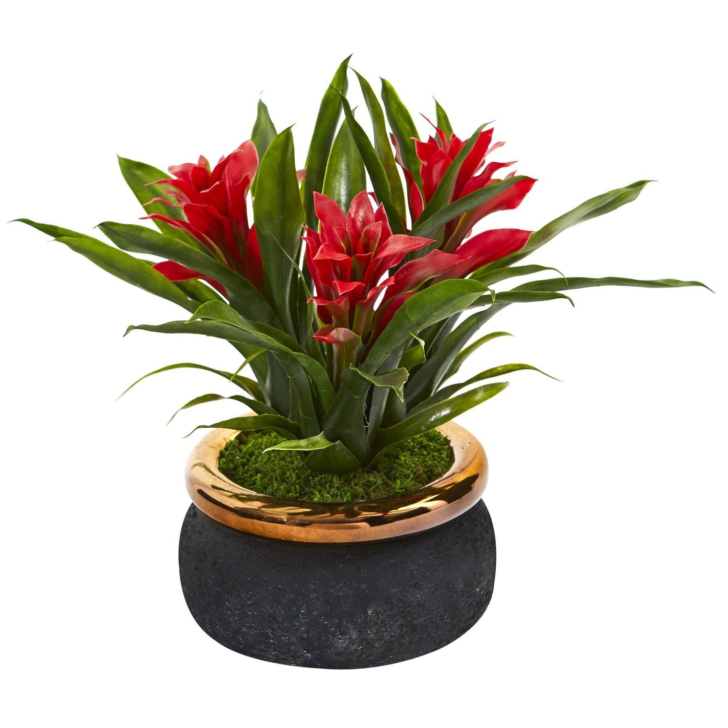 Planta artificial de bromelia de 28 cm en macetero de gres