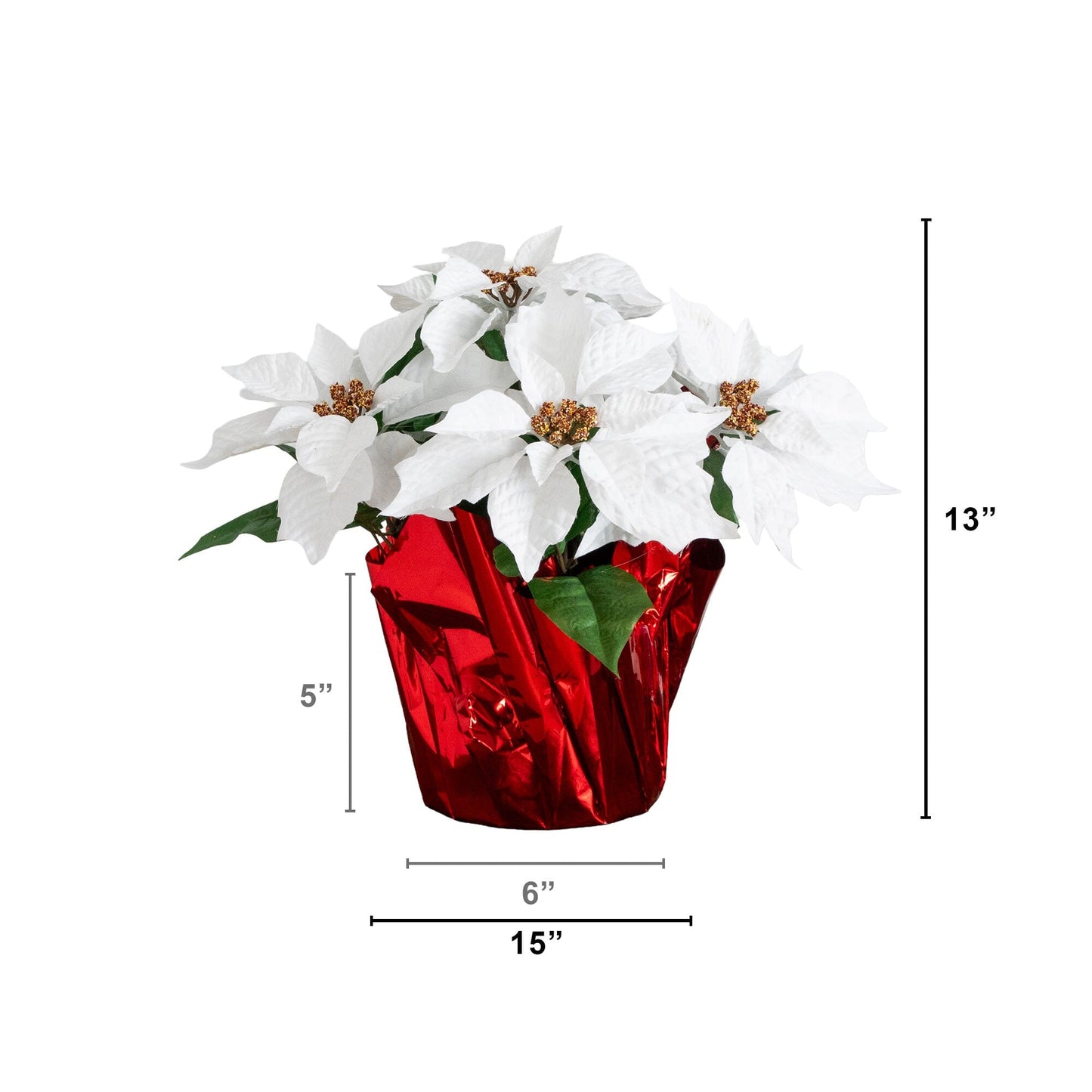 Artificial poinsettia plant in red wrapped planter, white blooms, set of 2 Nearly Natural on Tampa Home & Garden Store