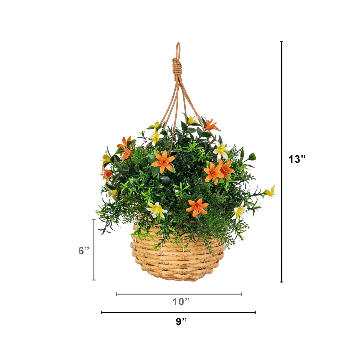Hanging basket: Nearly Natural 13in UV resistant artificial lily greens in woven basket set of 2 on Tampa Home & Garden Store
