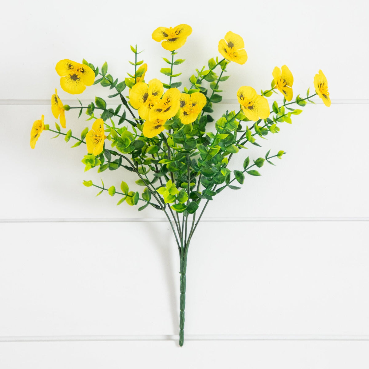 Artificial pansy bush set of 12 13in UV-resistant indoor/outdoor yellow blooms on Tampa Home & Garden Store
