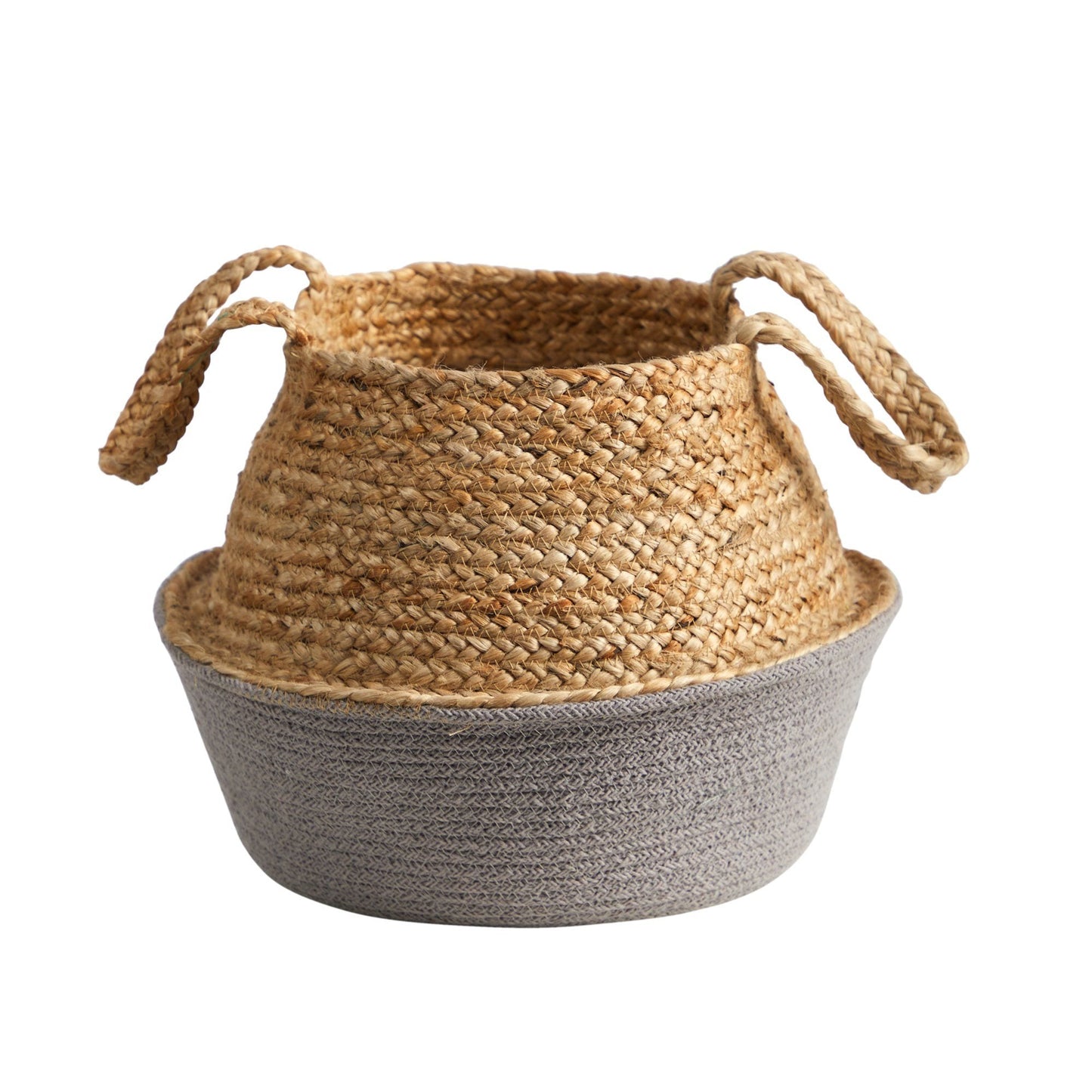 14” Boho Chic Handmade Cotton & Jute Gray Woven Planter