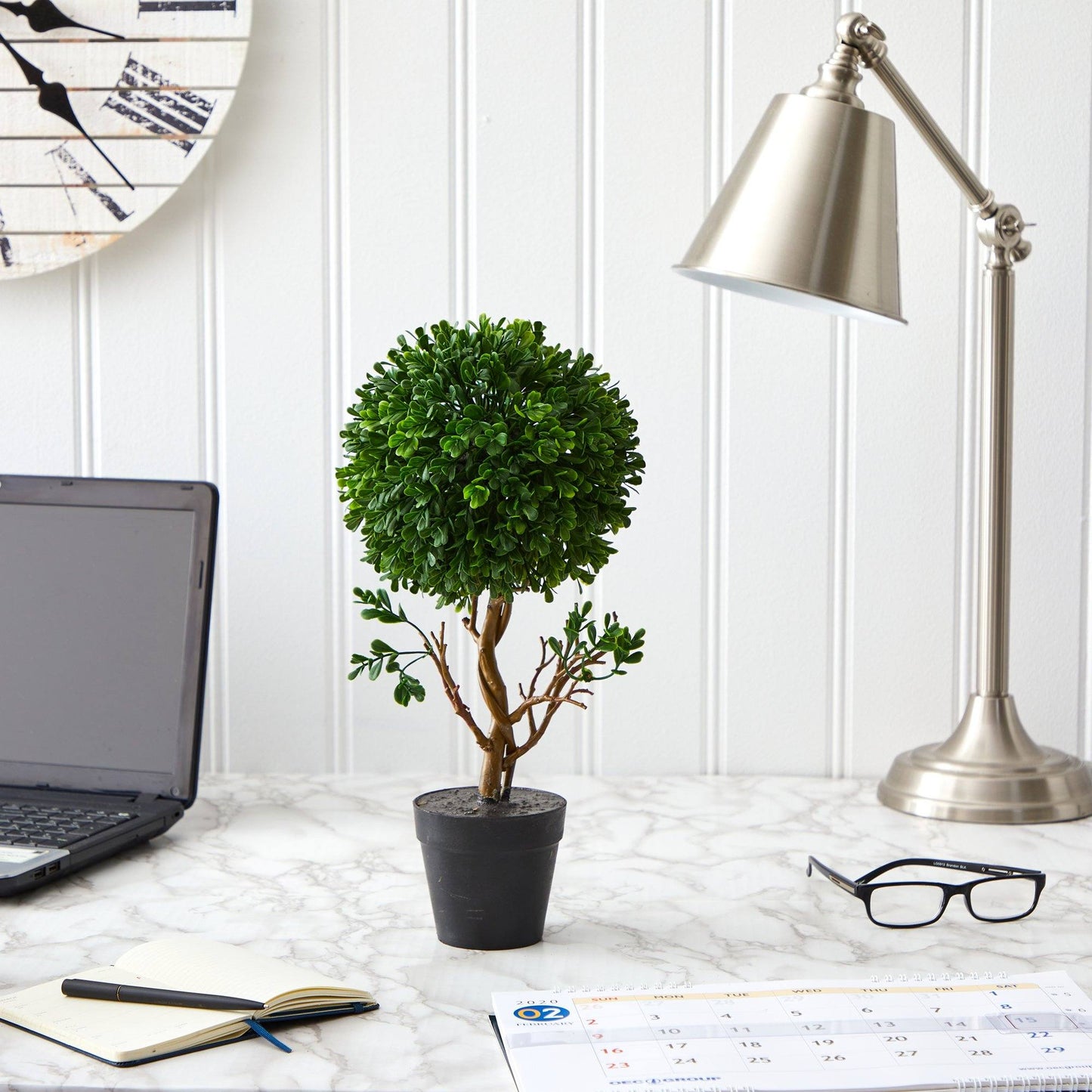 Árbol artificial topiario de boj de 15 pulgadas, resistente a los rayos UV (para interior y exterior)
