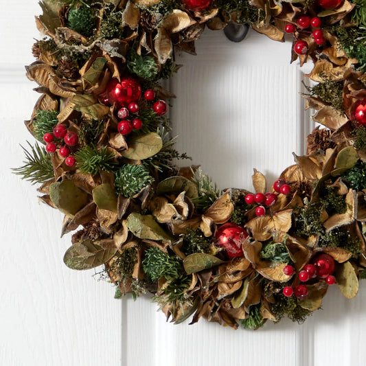 15” Holiday Artificial Wreath with Pine Cones and Ornaments - Tampa Home & Garden Store