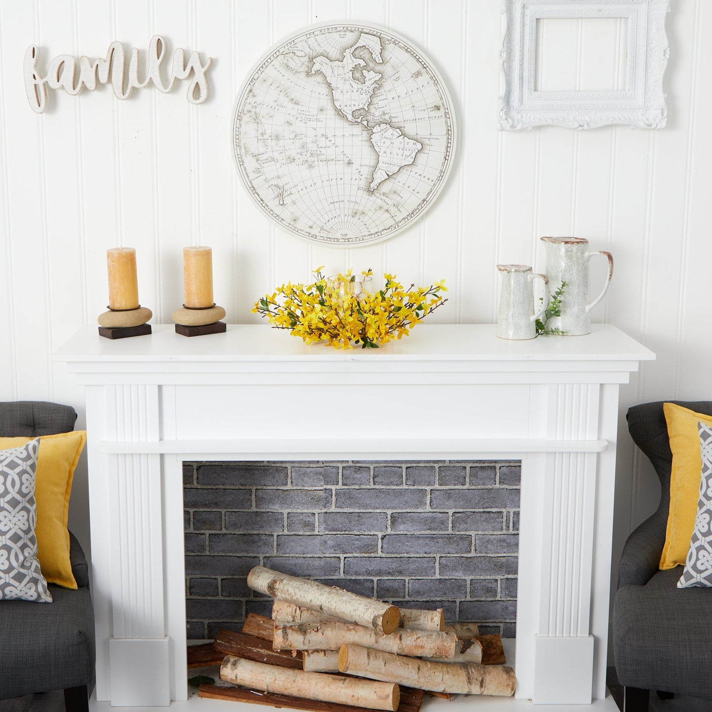 Chandelier forsythia artificiel de 16 po