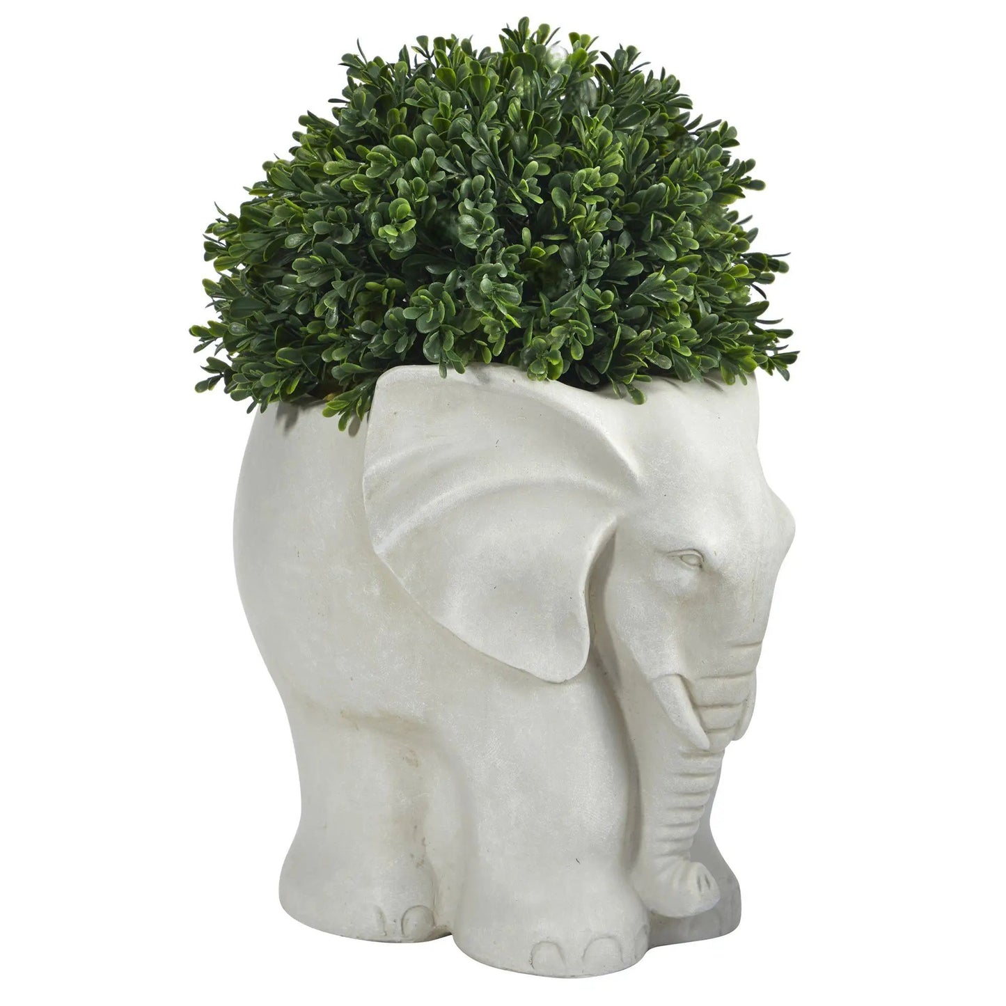 16 inch boxwood topiary in gray elephant planter by Nearly Natural artificial shrub on Tampa Home & Garden Store