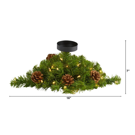 16” Christmas Pine Candelabrum with 35 Lights and Pine Cones - Tampa Home & Garden Store
