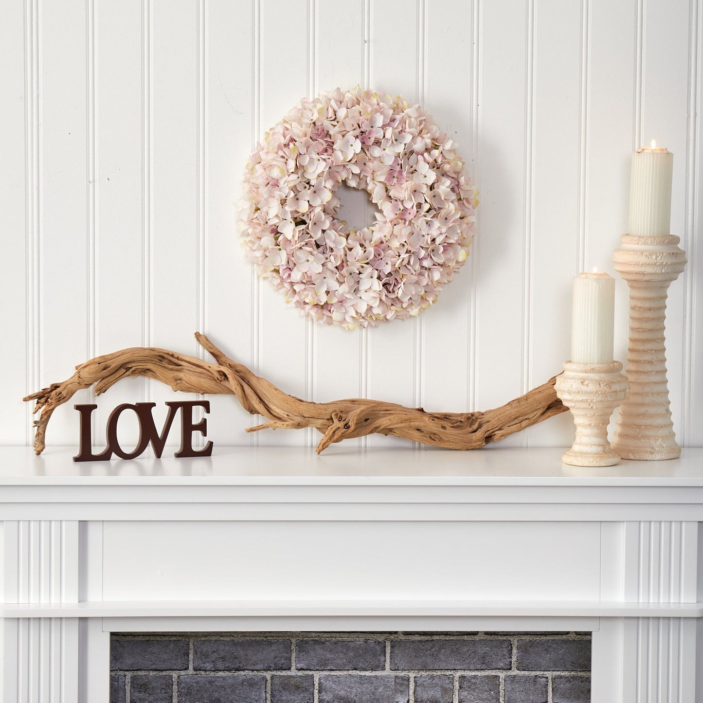 Couronne d'hortensias artificiels de 40 cm, nuances roses et blanches