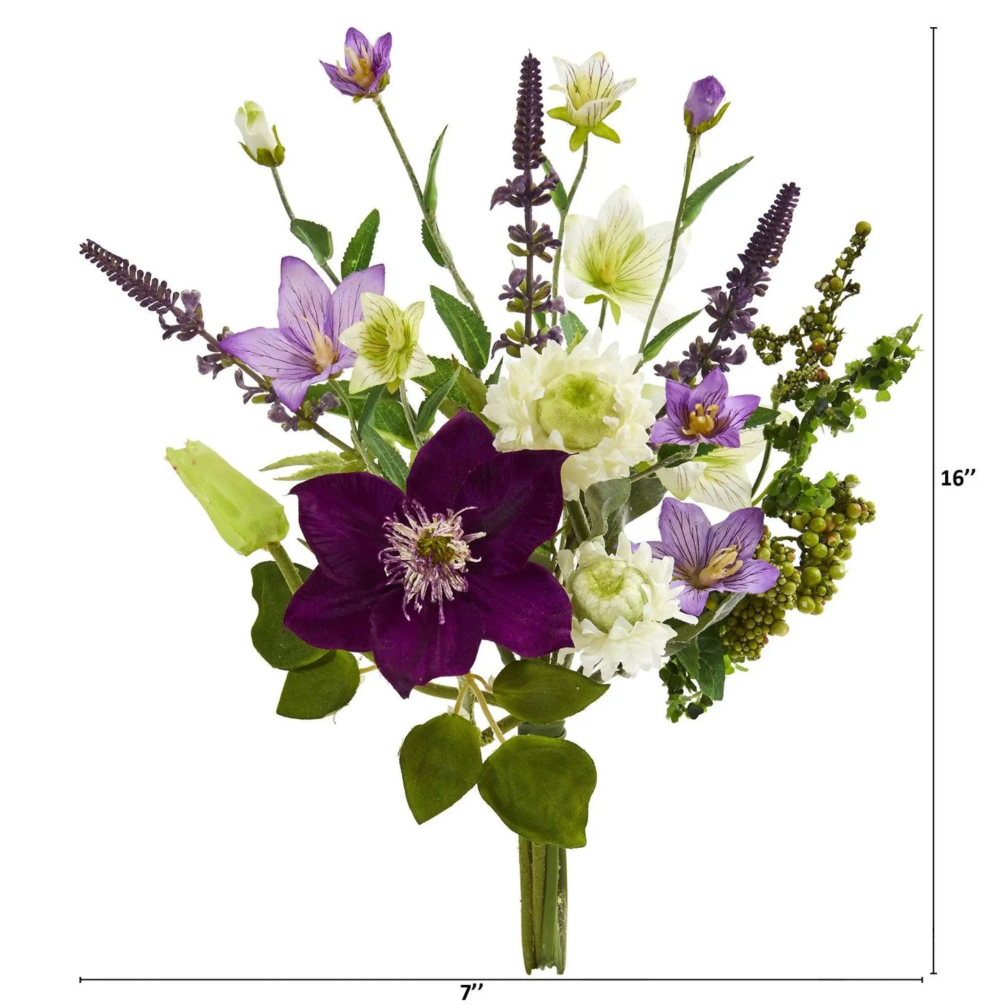 16 inch mixed artificial flower bouquet by Nearly Natural with purple and white blooms on Tampa Home & Garden Store