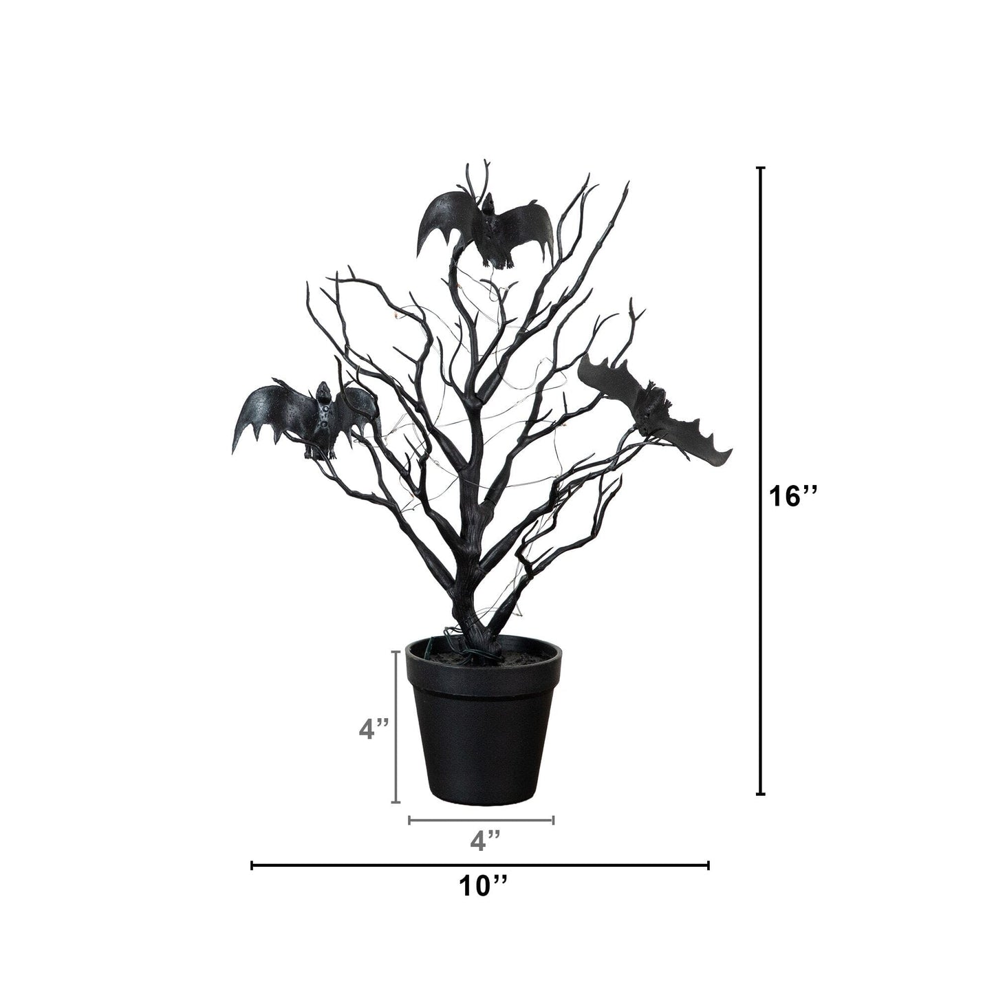 Tree Nearly Natural 16in black spooky twig with bats, 20 orange & purple LED lights in pot on Tampa Home & Garden Store