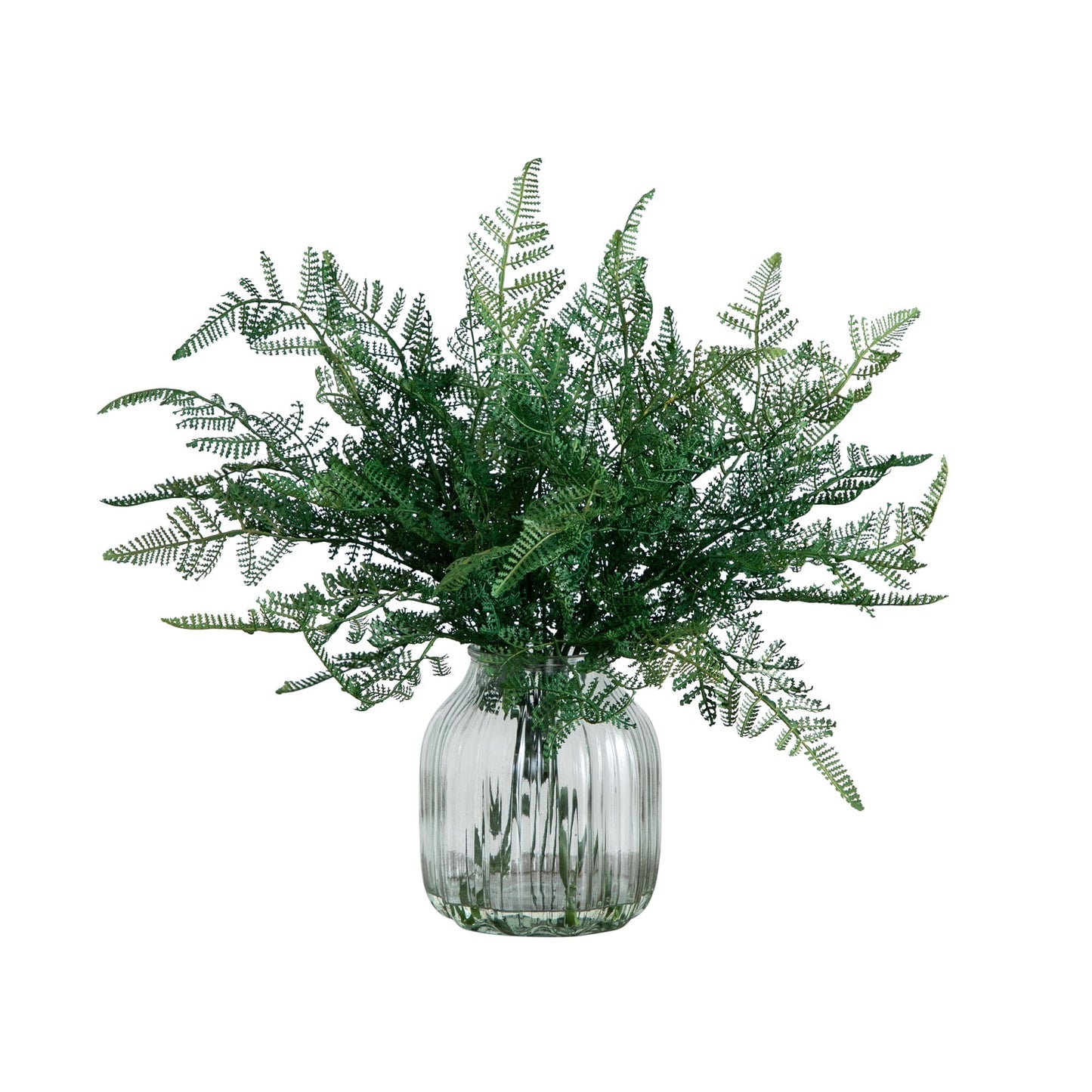 Arrangement de fougères forestières artificielles de 43 cm dans un vase en verre
