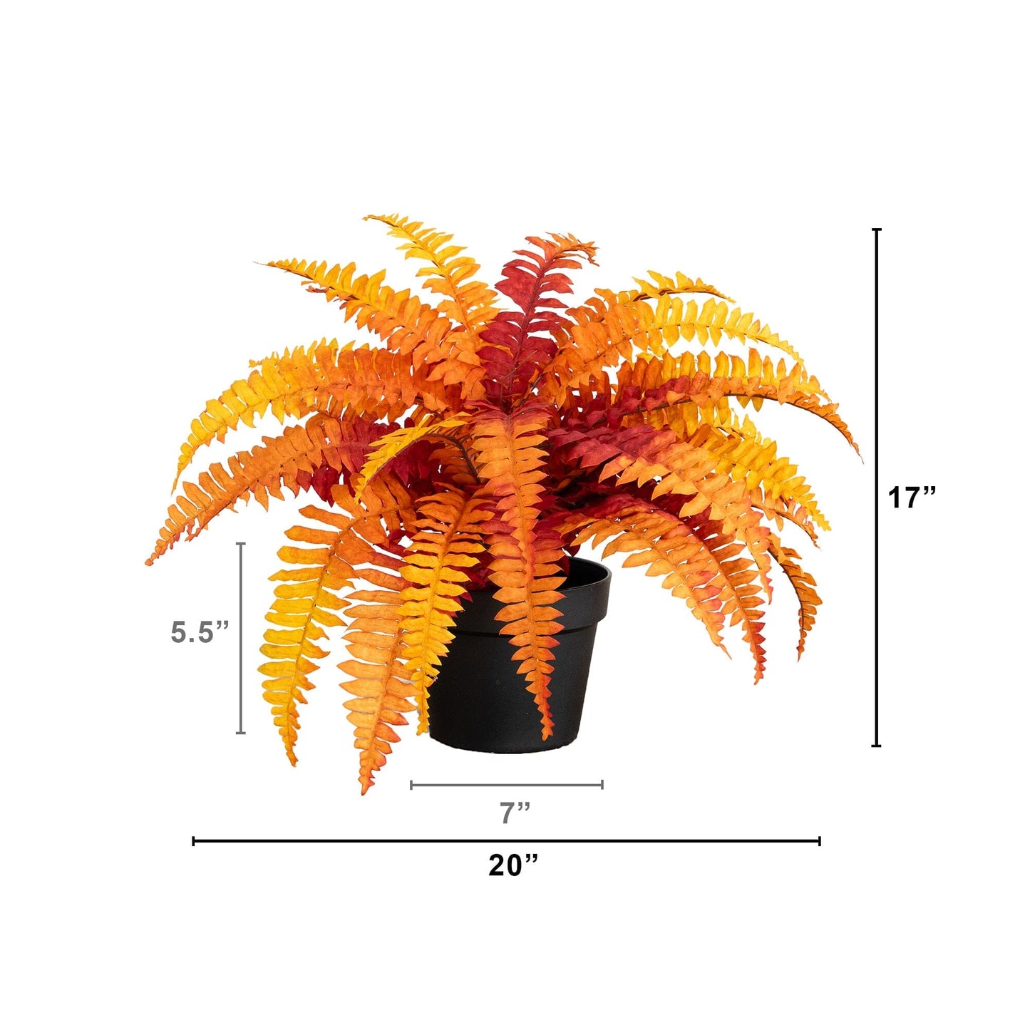 17in Autumn Artificial Fall Boston Fern Plant in black pot with orange-yellow fronds on Tampa Home & Garden Store