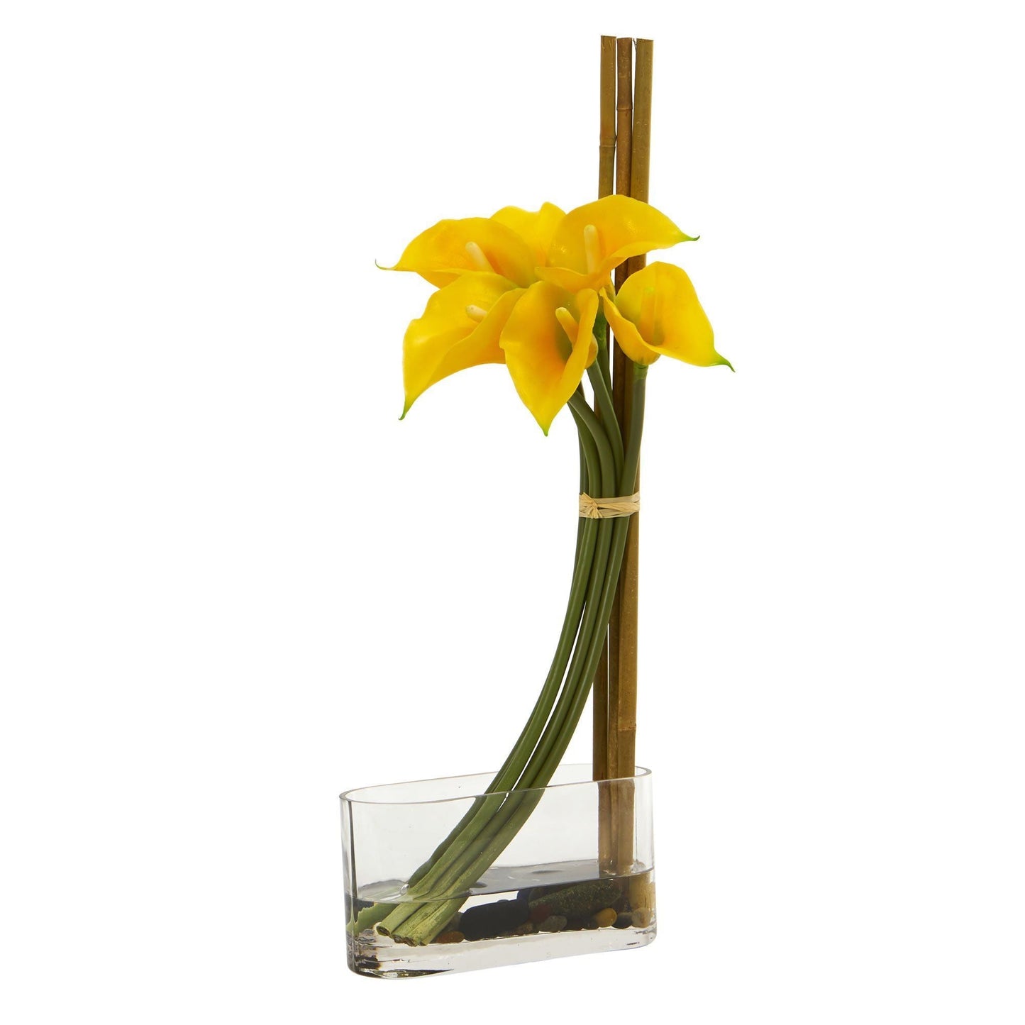 Arrangement artificiel de lys calla et bambou de 45 cm