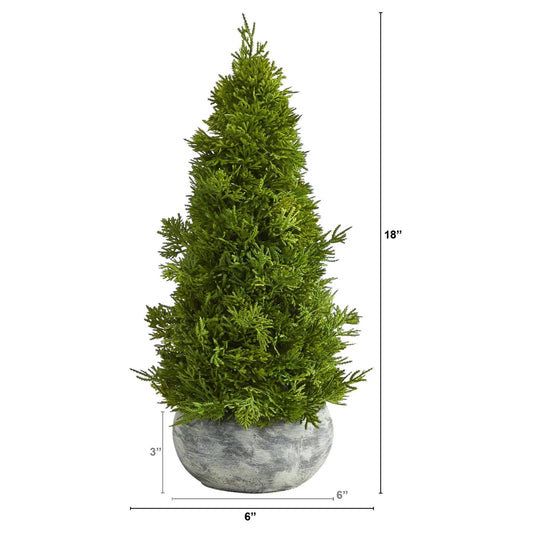 18-inch Cypress Cone Artificial Christmas Tree with green foliage in a gray stone planter on Tampa Home & Garden Store