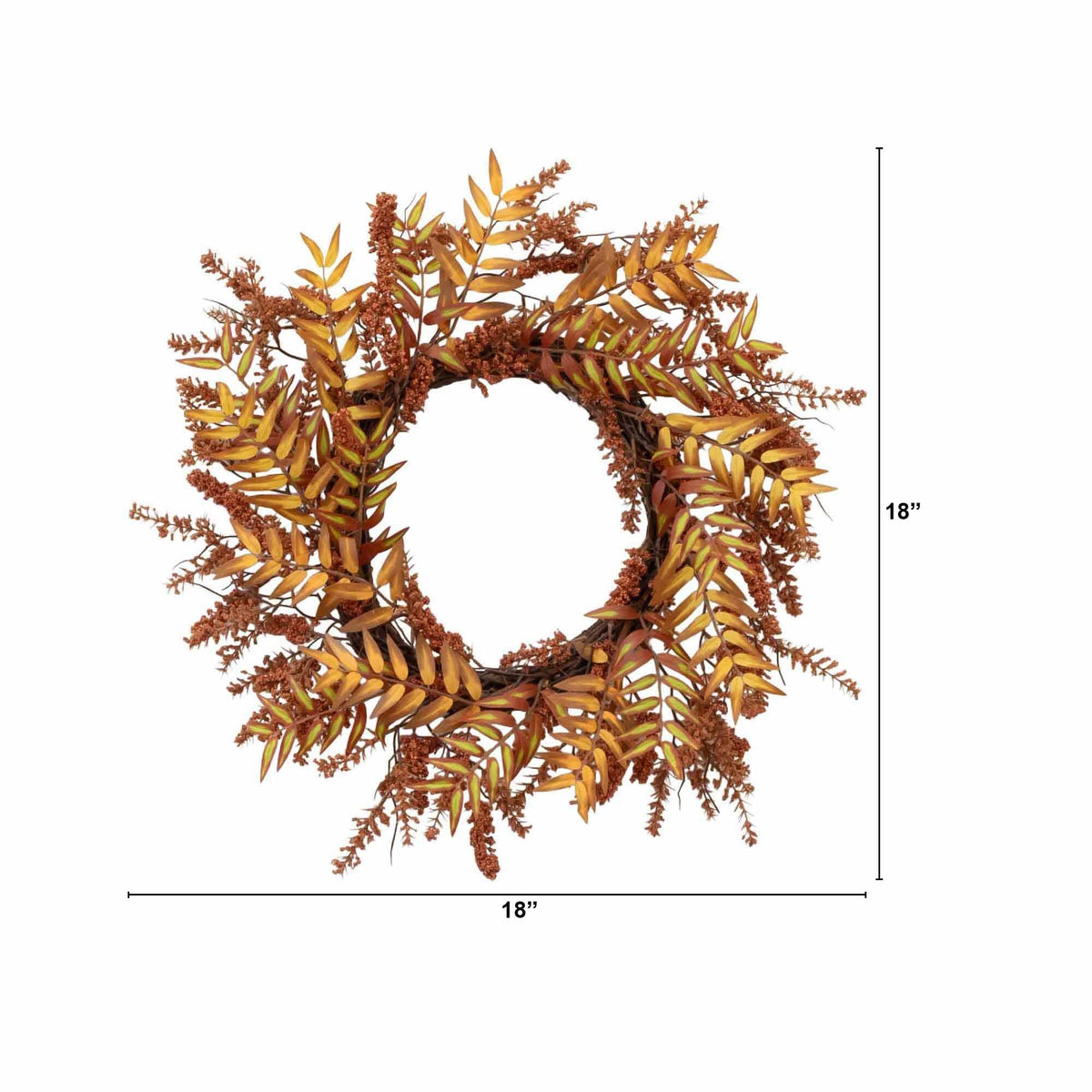 18-inch Harvest Berry Artificial Wreath by Nearly Natural with orange leaves and brown berry clusters on Tampa Home & Garden Store