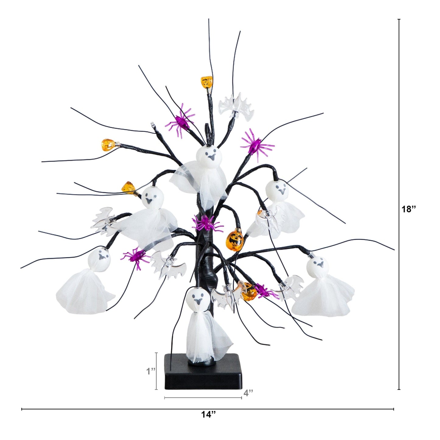 Nearly Natural 18in pre-lit Halloween ornament tree with ghost dolls, bats and spiders on Tampa Home & Garden Store