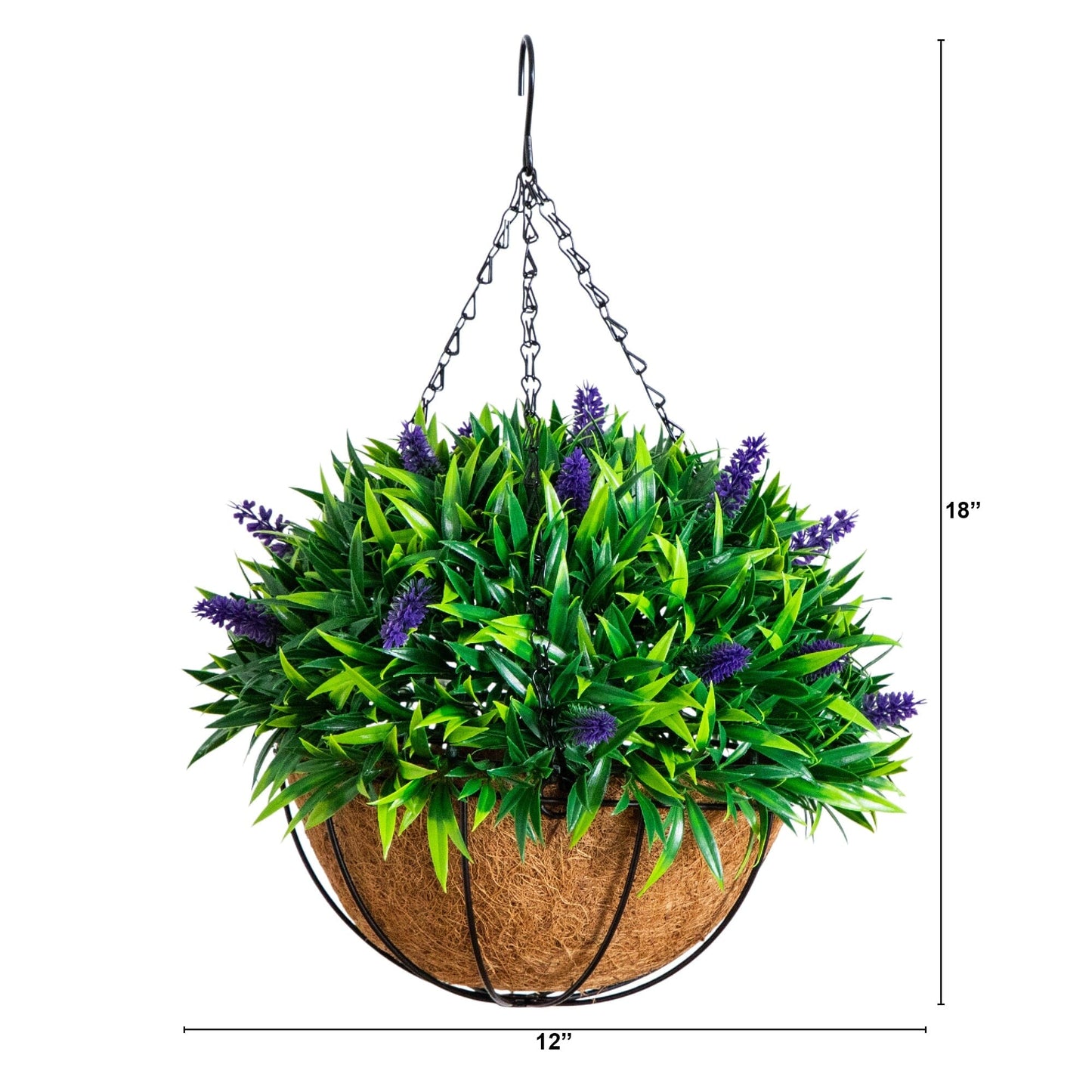 18in UV Resistant Artificial Lavender Hanging Basket by Nearly Natural with green foliage on Tampa Home & Garden Store